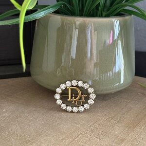 Gold Tone Crystal Halo Brooch